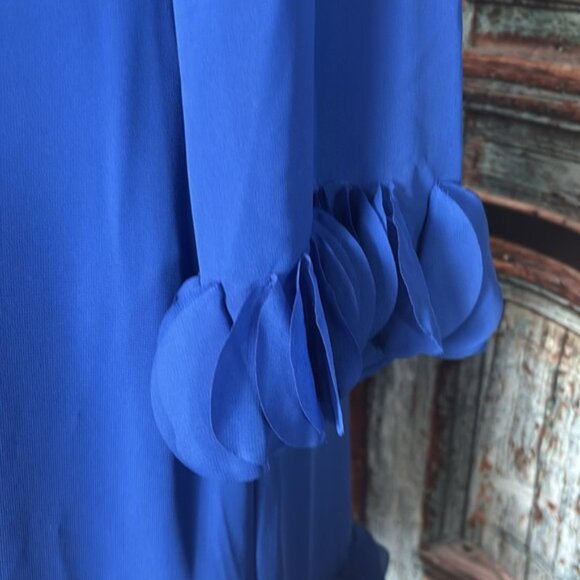 Tahari ASL Royal blue laser cut ruffle crepe shift dress, size 8, excellent - Picture 3 of 11